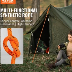 VEVOR Double Braided Polyester Rope, 3/4 in x 220 ft, 24 Strands, 12700 LBS Breaking Strength Outdoor Rope, Arborist Rigging Rope for Rock Hiking Camping Swing Rappelling Rescue, Orange/Black