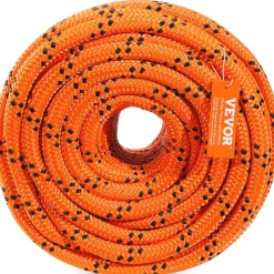 VEVOR Double Braided Polyester Rope, 3/4 in x 220 ft, 24 Strands, 12700 LBS Breaking Strength Outdoor Rope, Arborist Rigging Rope for Rock Hiking Camping Swing Rappelling Rescue, Orange/Black