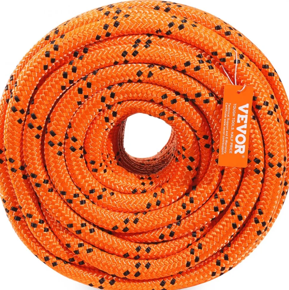 VEVOR Double Braided Polyester Rope, 3/4 in x 220 ft, 24 Strands, 12700 LBS Breaking Strength Outdoor Rope, Arborist Rigging Rope for Rock Hiking Camping Swing Rappelling Rescue, Orange/Black