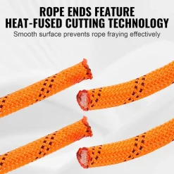 VEVOR Double Braided Polyester Rope, 3/4 in x 220 ft, 24 Strands, 12700 LBS Breaking Strength Outdoor Rope, Arborist Rigging Rope for Rock Hiking Camping Swing Rappelling Rescue, Orange/Black