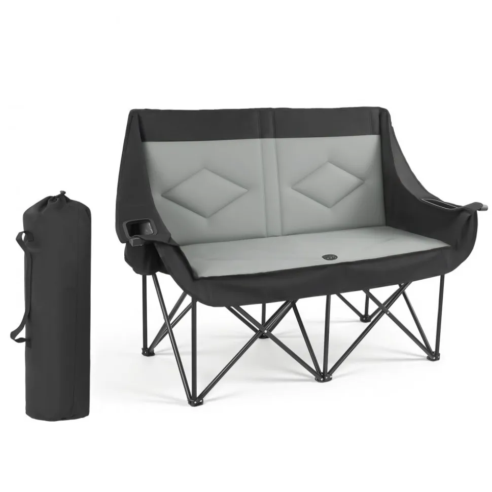 VEVOR Double Camping Chair, Oversized Two Person Camp Chair with 660 lbs Heavy Duty Support, with Dual Cup Holders, Wine Glass Holders, Magazine Straps, Carry Bags for Outdoor, Beach, 1 Pack