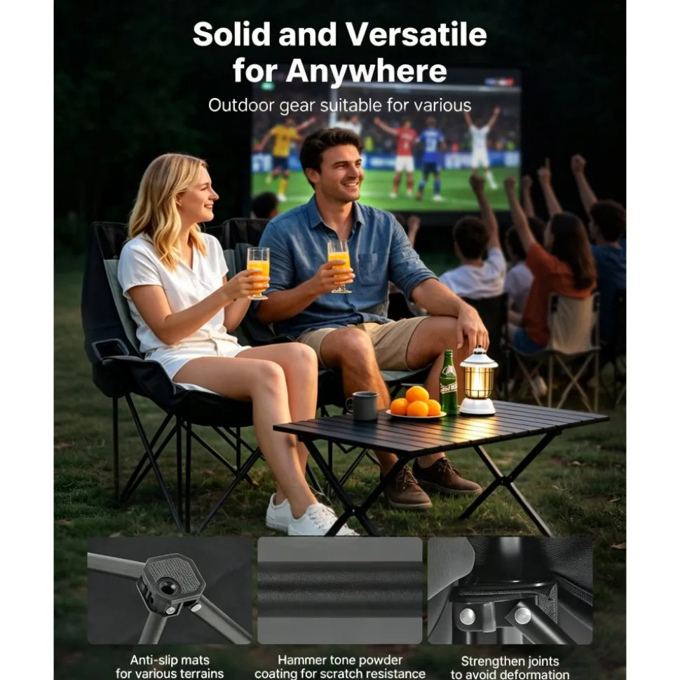 VEVOR Double Camping Chair, Oversized Two Person Camp Chair with 660 lbs Heavy Duty Support, with Dual Cup Holders, Wine Glass Holders, Magazine Straps, Carry Bags for Outdoor, Beach, 1 Pack