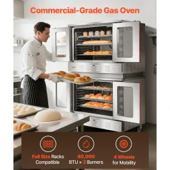 VEVOR Double Deck Gas Convection Oven, 14 cu.ft Full-Size Commercial Convection Oven, 40,000 BTU x 2 Powerful Burners, Natural Gas Commercial Ovens with Two Fan Modes, for Bakery, Restaurant & Kitchen