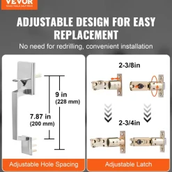 VEVOR Double Door Handle Set, Double Door Lock Set with Reversible Handle Lever, Satin Nickel Square Door Lever, Heavy Duty Double Front Door Handle Set with Dummy, for Front Door or Office Door