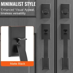 VEVOR Double Door Handle Set, Matte Black Arched Door Lever, Double Front Door Handle Set with Reversible Handle Lever, Heavy Duty Double Door Lock Set with Dummy, for Office Door or Front Door