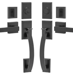 VEVOR Double Door Handle Set, Matte Black Arched Door Lever, Double Front Door Handle Set with Reversible Handle Lever, Heavy Duty Double Door Lock Set with Dummy, for Office Door or Front Door