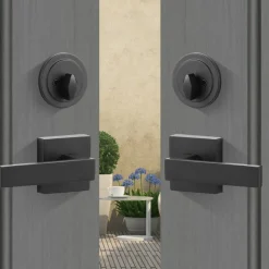 VEVOR Double Door Handle Set, Matte Black Square Door Lever, Double Front Door Handle Set with Reversible Handle Lever, Heavy Duty Double Door Lock Set with Dummy, for Office Door or Front Door