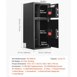 VEVOR Double Door Safe Box, 3.3 Cu. Ft, Heavy Duty Home Safe with Electronic Keypad, Anti-Theft, Digital Safety Lock Box with Key, Drop Slot, for Money, Firearm, Jewelry, Document, Valuables, Black