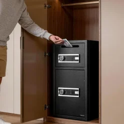 VEVOR Double Door Safe Box, 3.3 Cu. Ft, Heavy Duty Home Safe with Electronic Keypad, Anti-Theft, Digital Safety Lock Box with Key, Drop Slot, for Money, Firearm, Jewelry, Document, Valuables, Black