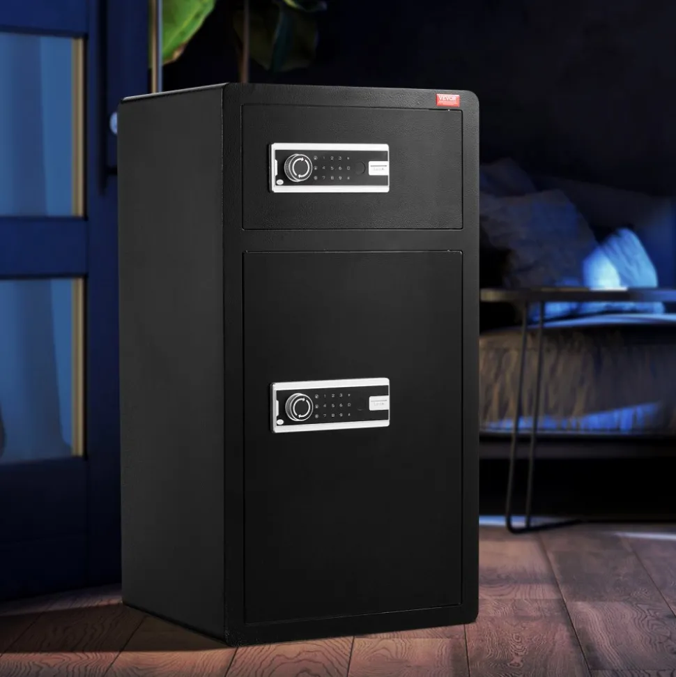 VEVOR Double Doors 7.2 cu.ft Safe Box with Key Lock & Password, Safe Lock Box with Fireproof Bag, Key Rack, LED Light and 2 Height Adjustable and Removable Divider for Money, Documents, Jewelry and Valuables, Black