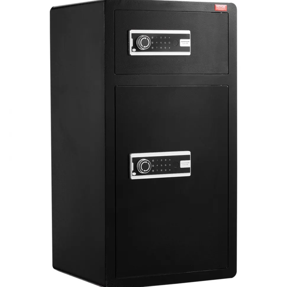 VEVOR Double Doors 7.2 cu.ft Safe Box with Key Lock & Password, Safe Lock Box with Fireproof Bag, Key Rack, LED Light and 2 Height Adjustable and Removable Divider for Money, Documents, Jewelry and Valuables, Black
