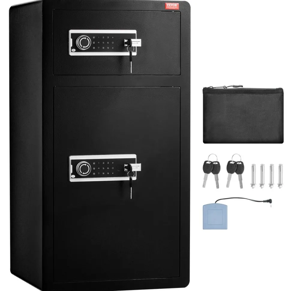 VEVOR Double Doors 7.2 cu.ft Safe Box with Key Lock & Password, Safe Lock Box with Fireproof Bag, Key Rack, LED Light and 2 Height Adjustable and Removable Divider for Money, Documents, Jewelry and Valuables, Black