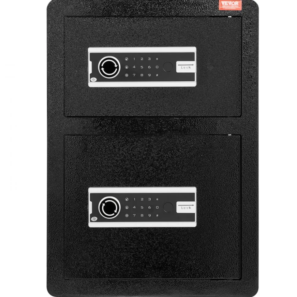 VEVOR Double Doors 3.5 cu.ft Safe Box with Key Lock & Password, Safe Lock Box with Fireproof Bag, Key Rack, LED Light and 2 Height Adjustable and Removable Divider for Money, Documents, Jewelry and Valuables, Black