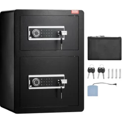 VEVOR Double Doors 3.5 cu.ft Safe Box with Key Lock & Password, Safe Lock Box with Fireproof Bag, Key Rack, LED Light and 2 Height Adjustable and Removable Divider for Money, Documents, Jewelry and Valuables, Black