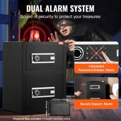 VEVOR Double Doors 3.5 cu.ft Safe Box with Key Lock & Password, Safe Lock Box with Fireproof Bag, Key Rack, LED Light and 2 Height Adjustable and Removable Divider for Money, Documents, Jewelry and Valuables, Black