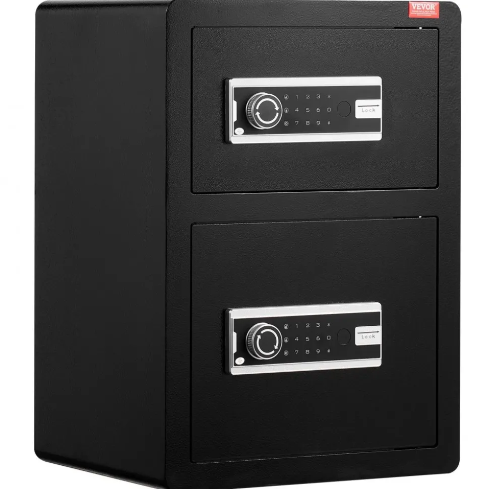VEVOR Double Doors 3.5 cu.ft Safe Box with Key Lock & Password, Safe Lock Box with Fireproof Bag, Key Rack, LED Light and 2 Height Adjustable and Removable Divider for Money, Documents, Jewelry and Valuables, Black