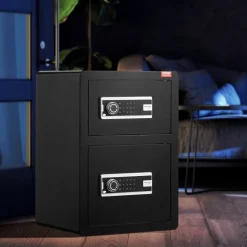 VEVOR Double Doors 3.5 cu.ft Safe Box with Key Lock & Password, Safe Lock Box with Fireproof Bag, Key Rack, LED Light and 2 Height Adjustable and Removable Divider for Money, Documents, Jewelry and Valuables, Black
