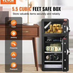 VEVOR Double Doors 5.5 cu.ft Safe Box with Key Lock & Password, Safe Lock Box with Fireproof Bag, Key Rack, LED Light, 2 Height Adjustable and Removable Divider and 1 Cabinet for Money, Documents, Jewelry and Valuables, Black