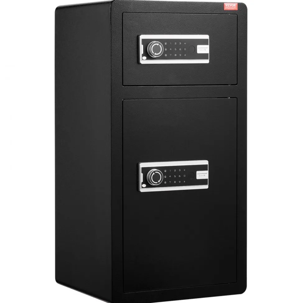 VEVOR Double Doors 5.5 cu.ft Safe Box with Key Lock & Password, Safe Lock Box with Fireproof Bag, Key Rack, LED Light, 2 Height Adjustable and Removable Divider and 1 Cabinet for Money, Documents, Jewelry and Valuables, Black