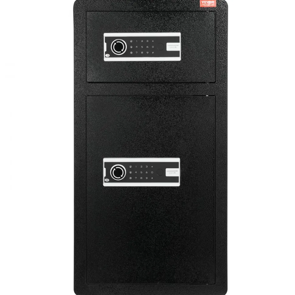 VEVOR Double Doors 5.5 cu.ft Safe Box with Key Lock & Password, Safe Lock Box with Fireproof Bag, Key Rack, LED Light, 2 Height Adjustable and Removable Divider and 1 Cabinet for Money, Documents, Jewelry and Valuables, Black
