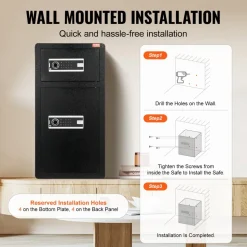 VEVOR Double Doors 5.5 cu.ft Safe Box with Key Lock & Password, Safe Lock Box with Fireproof Bag, Key Rack, LED Light, 2 Height Adjustable and Removable Divider and 1 Cabinet for Money, Documents, Jewelry and Valuables, Black