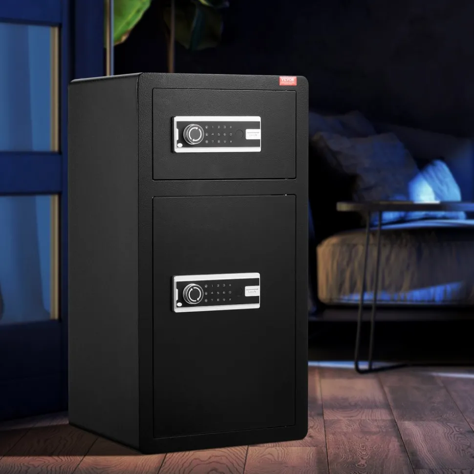 VEVOR Double Doors 5.5 cu.ft Safe Box with Key Lock & Password, Safe Lock Box with Fireproof Bag, Key Rack, LED Light, 2 Height Adjustable and Removable Divider and 1 Cabinet for Money, Documents, Jewelry and Valuables, Black