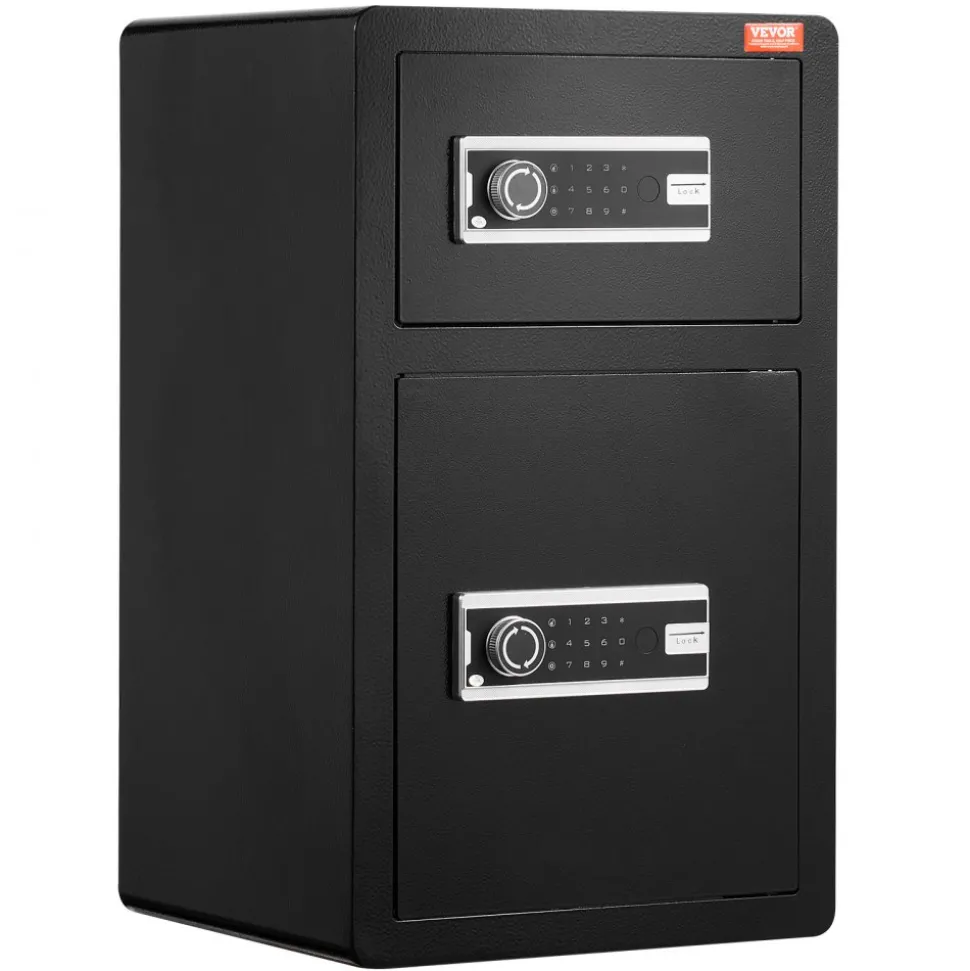 VEVOR Double Doors 4.5 cu.ft Safe Box with Key Lock & Password, Safe Lock Box with Fireproof Bag, Key Rack, LED Light and 2 Height Adjustable and Removable Divider for Money, Documents, Jewelry and Valuables, Black