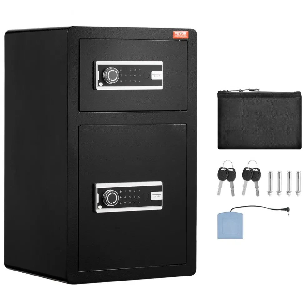 VEVOR Double Doors 4.5 cu.ft Safe Box with Key Lock & Password, Safe Lock Box with Fireproof Bag, Key Rack, LED Light and 2 Height Adjustable and Removable Divider for Money, Documents, Jewelry and Valuables, Black