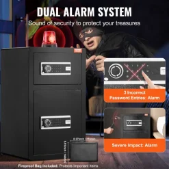 VEVOR Double Doors 4.5 cu.ft Safe Box with Key Lock & Password, Safe Lock Box with Fireproof Bag, Key Rack, LED Light and 2 Height Adjustable and Removable Divider for Money, Documents, Jewelry and Valuables, Black
