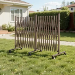 VEVOR Double Expandable Barricades, 27FT Expandable Safety Barrier, 0-180° Rotatable Mobile Barricade with Locking Casters, Portable Folding Security Gate Traffic Fence for Patio Garden Stairway