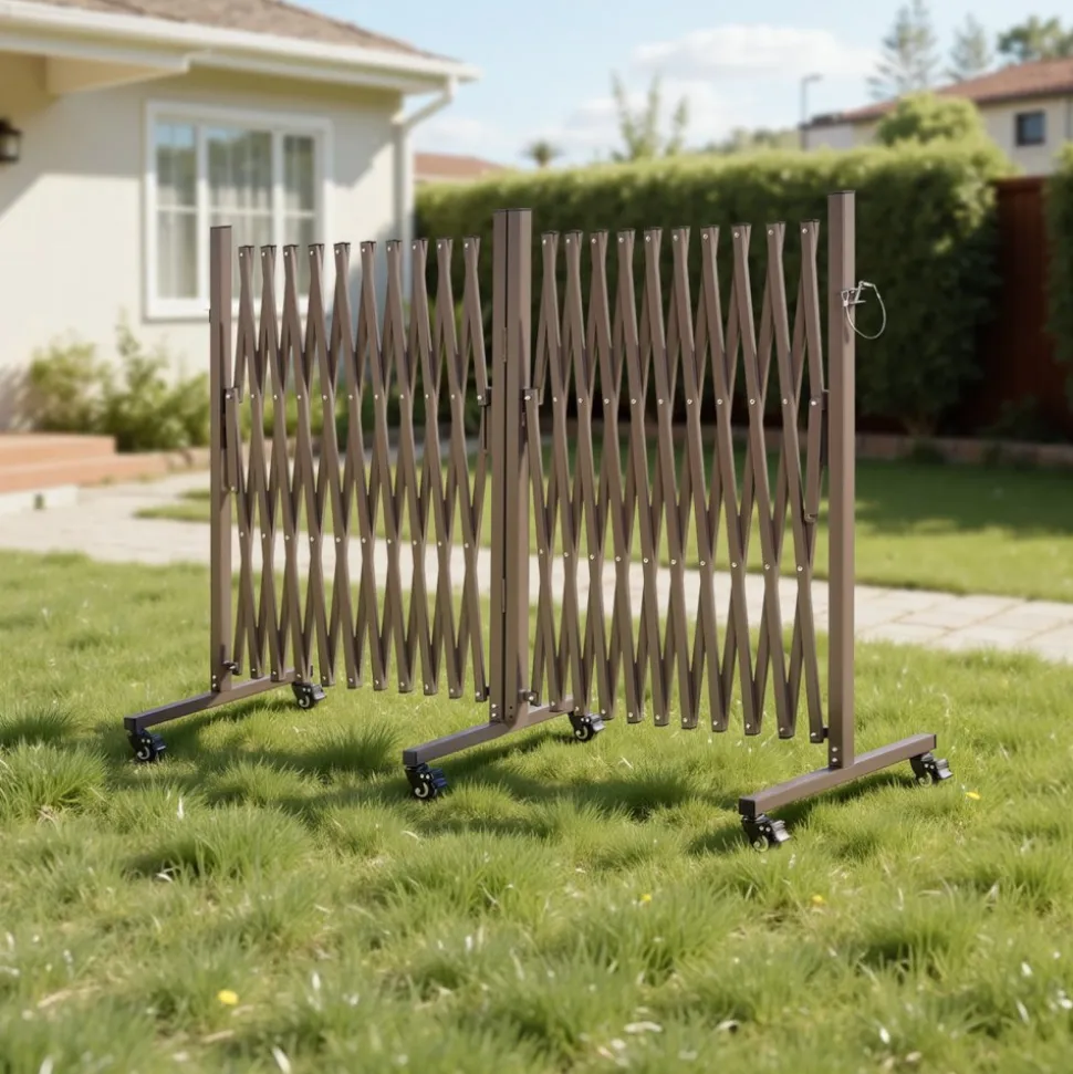 VEVOR Double Expandable Barricades, 27FT Expandable Safety Barrier, 0-180° Rotatable Mobile Barricade with Locking Casters, Portable Folding Security Gate Traffic Fence for Patio Garden Stairway