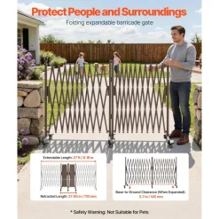 VEVOR Double Expandable Barricades, 27FT Expandable Safety Barrier, 0-180° Rotatable Mobile Barricade with Locking Casters, Portable Folding Security Gate Traffic Fence for Patio Garden Stairway