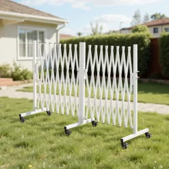 VEVOR Double Expandable Barricades, 18FT Expandable Safety Barrier, 0-180° Rotatable Mobile Barricade with Locking Casters, Portable Folding Security Gate Traffic Fence for Patio Garden Stairway