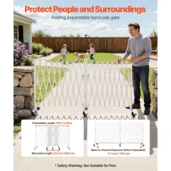 VEVOR Double Expandable Barricades, 18FT Expandable Safety Barrier, 0-180° Rotatable Mobile Barricade with Locking Casters, Portable Folding Security Gate Traffic Fence for Patio Garden Stairway