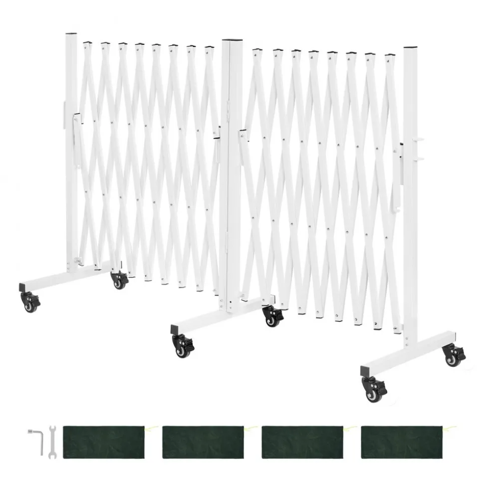 VEVOR Double Expandable Barricades, 18FT Expandable Safety Barrier, 0-180° Rotatable Mobile Barricade with Locking Casters, Portable Folding Security Gate Traffic Fence for Patio Garden Stairway