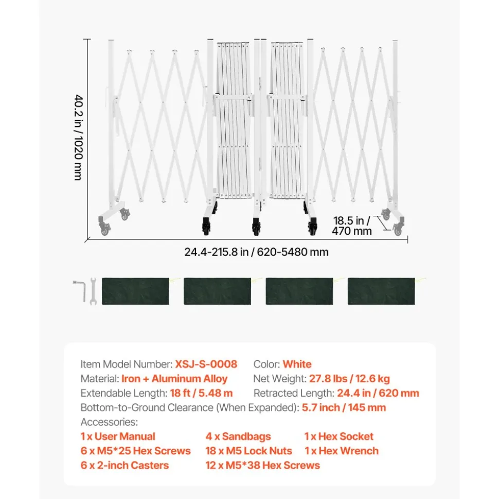 VEVOR Double Expandable Barricades, 18FT Expandable Safety Barrier, 0-180° Rotatable Mobile Barricade with Locking Casters, Portable Folding Security Gate Traffic Fence for Patio Garden Stairway