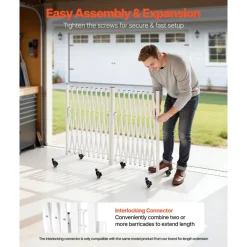 VEVOR Double Expandable Barricades, 18FT Expandable Safety Barrier, 0-180° Rotatable Mobile Barricade with Locking Casters, Portable Folding Security Gate Traffic Fence for Patio Garden Stairway