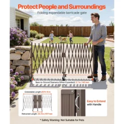 VEVOR Double Expandable Barricades, 20FT Expandable Safety Barrier, Flexible Mobile Barricade with Locking Casters, Portable Folding Security Gate Metal Traffic Fence for Patio Garden Stairway
