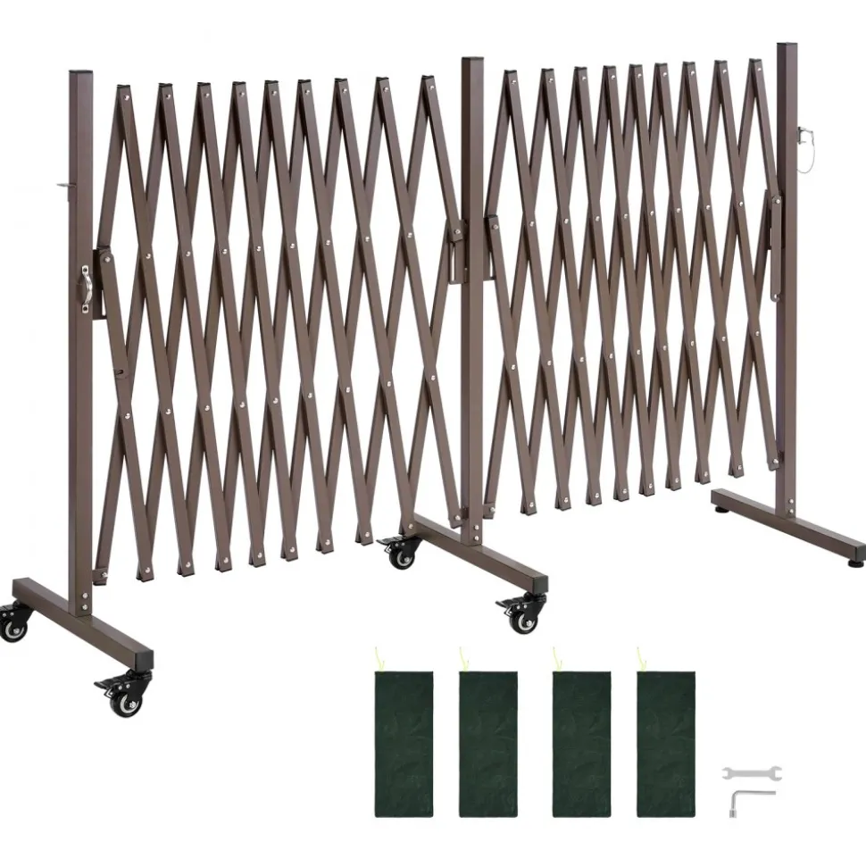 VEVOR Double Expandable Barricades, 20FT Expandable Safety Barrier, Flexible Mobile Barricade with Locking Casters, Portable Folding Security Gate Metal Traffic Fence for Patio Garden Stairway