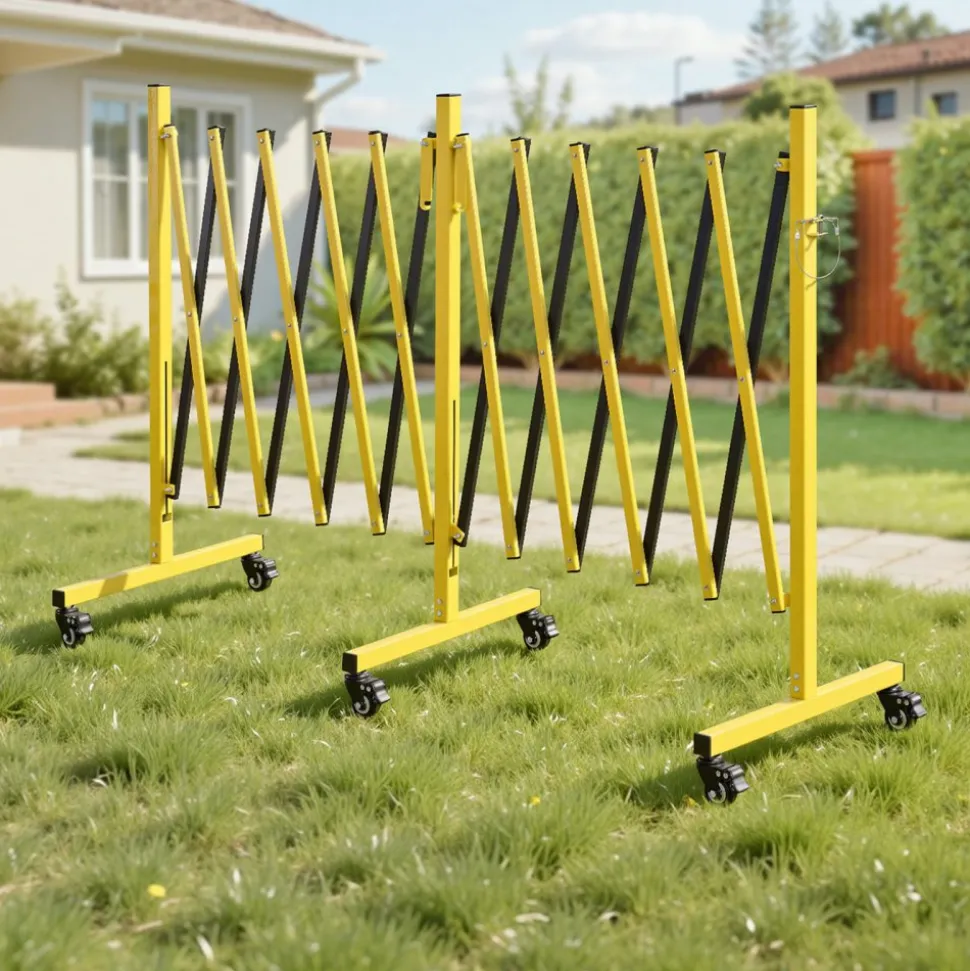 VEVOR Double Expandable Barricades, 18FT Industrial Safety Barriers, Flexible Mobile Barricade with Locking Casters, Portable Folding Security Gate Metal Traffic Fence for Driveway Warehouse Elevator