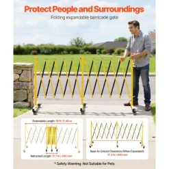 VEVOR Double Expandable Barricades, 18FT Industrial Safety Barriers, Flexible Mobile Barricade with Locking Casters, Portable Folding Security Gate Metal Traffic Fence for Driveway Warehouse Elevator