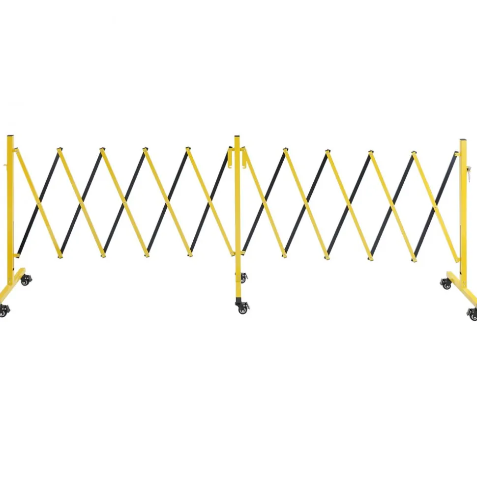 VEVOR Double Expandable Barricades, 18FT Industrial Safety Barriers, Flexible Mobile Barricade with Locking Casters, Portable Folding Security Gate Metal Traffic Fence for Driveway Warehouse Elevator
