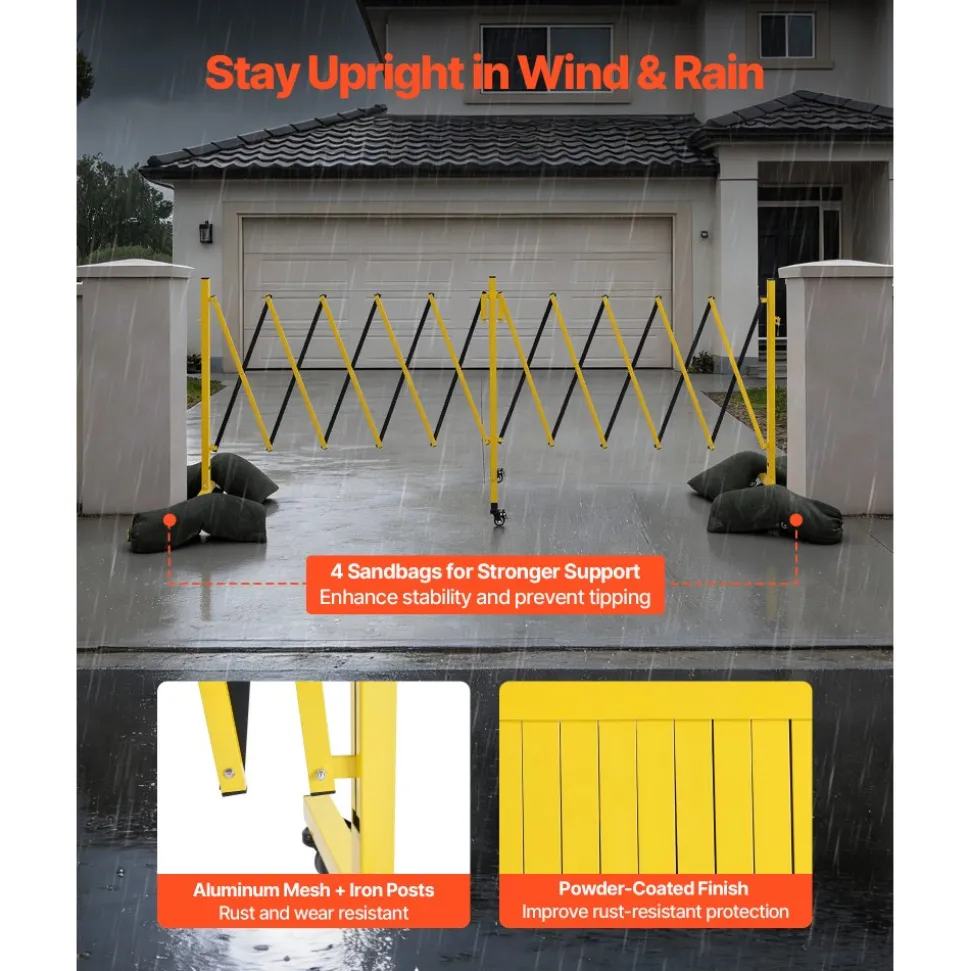 VEVOR Double Expandable Barricades, 18FT Industrial Safety Barriers, Flexible Mobile Barricade with Locking Casters, Portable Folding Security Gate Metal Traffic Fence for Driveway Warehouse Elevator