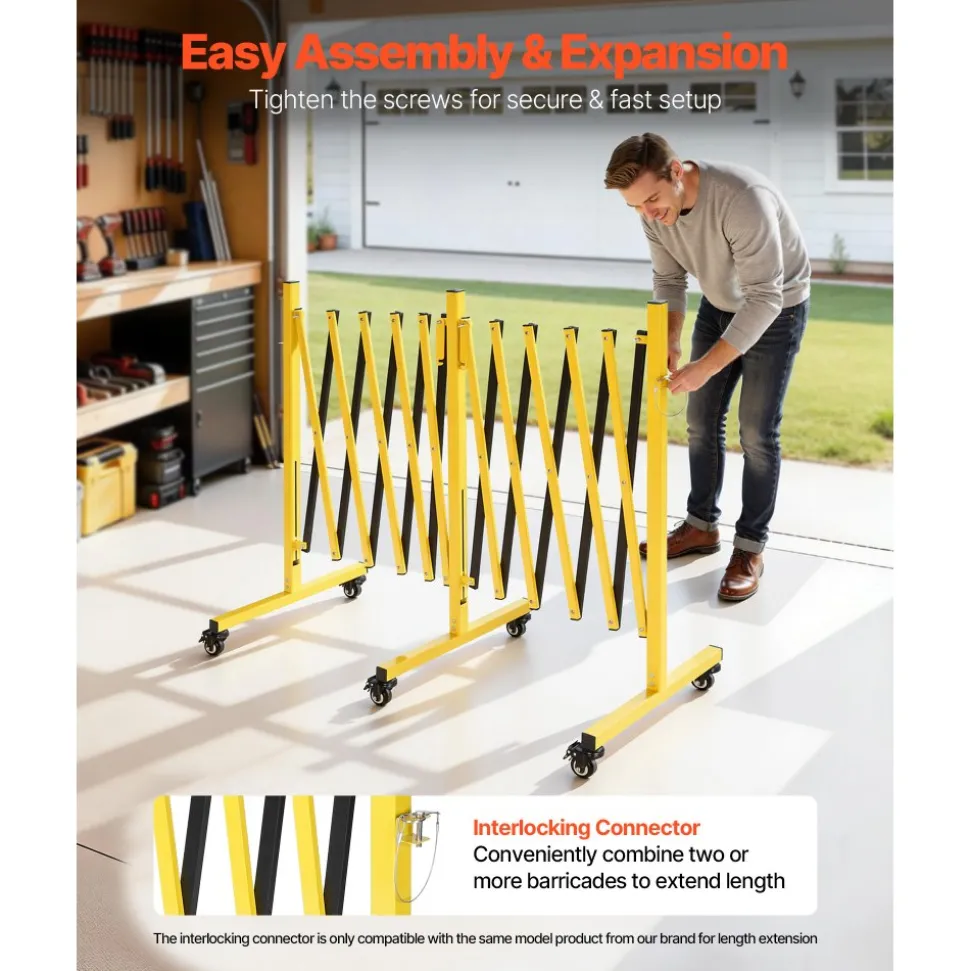 VEVOR Double Expandable Barricades, 18FT Industrial Safety Barriers, Flexible Mobile Barricade with Locking Casters, Portable Folding Security Gate Metal Traffic Fence for Driveway Warehouse Elevator