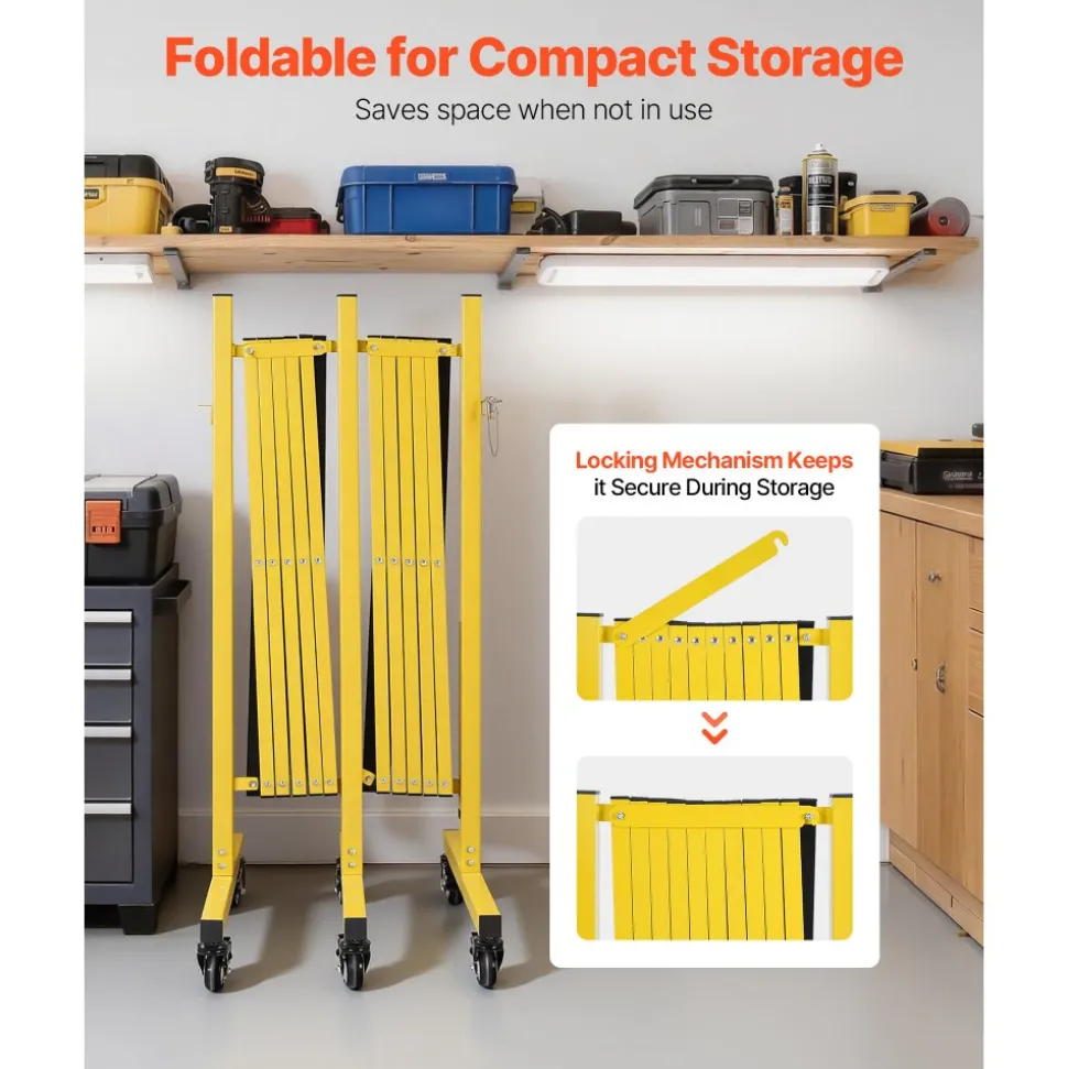 VEVOR Double Expandable Barricades, 18FT Industrial Safety Barriers, Flexible Mobile Barricade with Locking Casters, Portable Folding Security Gate Metal Traffic Fence for Driveway Warehouse Elevator