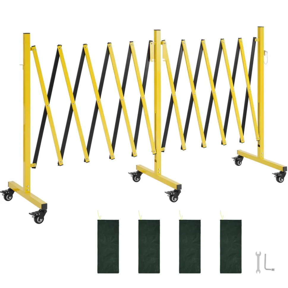 VEVOR Double Expandable Barricades, 18FT Industrial Safety Barriers, Flexible Mobile Barricade with Locking Casters, Portable Folding Security Gate Metal Traffic Fence for Driveway Warehouse Elevator