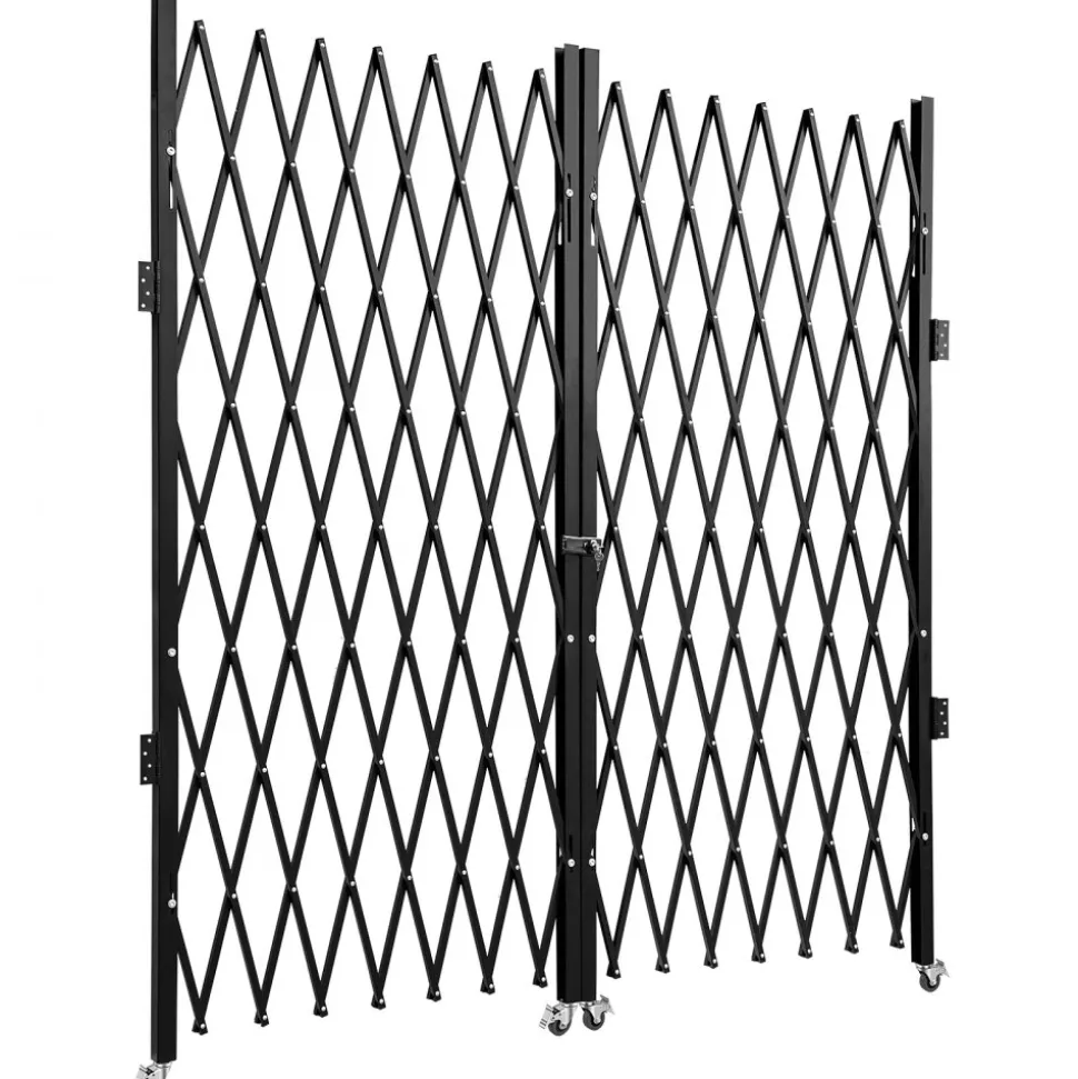 VEVOR Double Folding Security Gate, 6-1/2' H x 12' W Folding Door Gate, Steel Accordion Security Gate, Flexible Expanding Security Gate, 360° Rolling Barricade Gate, Scissor Gate or Door with Keys