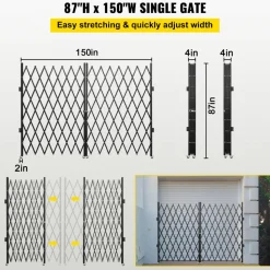 VEVOR Double Folding Security Gate, 6-1/2' H x 12' W Folding Door Gate, Steel Accordion Security Gate, Flexible Expanding Security Gate, 360° Rolling Barricade Gate, Scissor Gate or Door with Keys