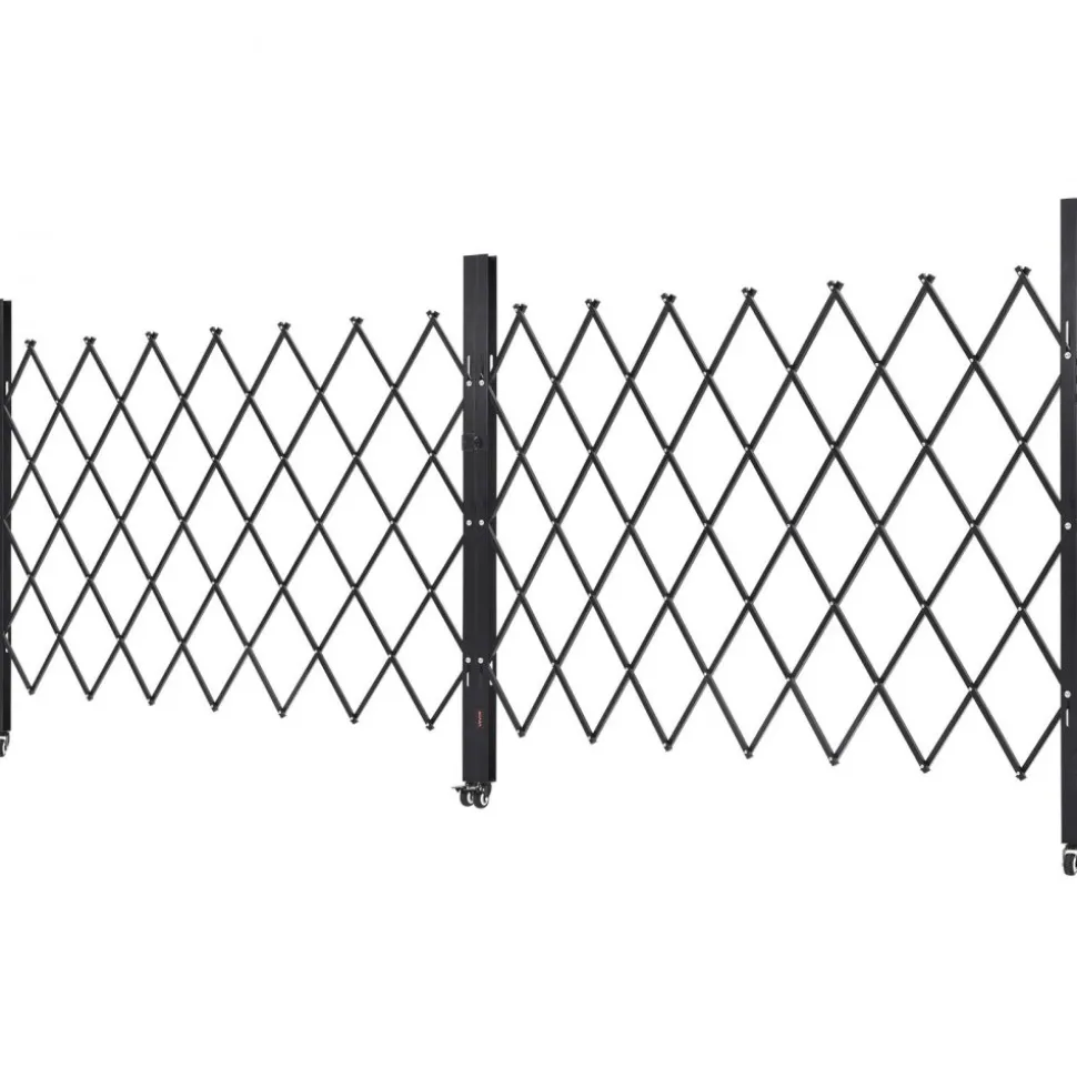 VEVOR Double Folding Security Gate, Lockable Scissor Gate with 360° Swivel Casters, Outdoor Barricade Steel Retractable Gates, for Entry Security, Garage, Warehouse & Pool, 145.67 x 63.19 in (W x H)