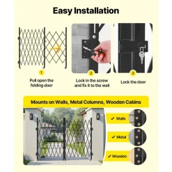 VEVOR Double Folding Security Gate, Lockable Scissor Gate with 360° Swivel Casters, Outdoor Barricade Steel Retractable Gates, for Entry Security, Garage, Warehouse & Pool, 145.67 x 63.19 in (W x H)
